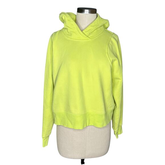 LULULEMON Neon Yellow Green Loungeful Cropped Hoodie Sweatshirt Women's Size 12 - Picture 1 of 12